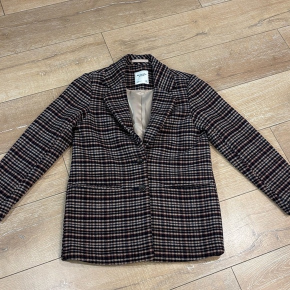 Abercrombie & Fitch Plaid Wool-Blend Dad oversized Blazer - XSP - Picture 2 of 8